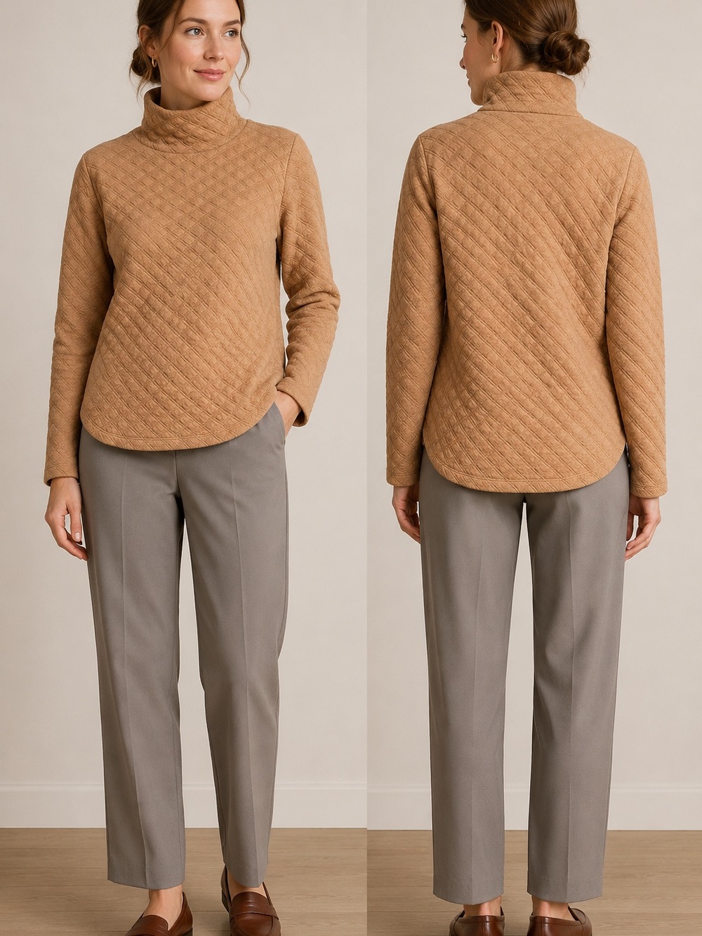 J.Crew Quilted Turtleneck Sweater XS Camel Tan